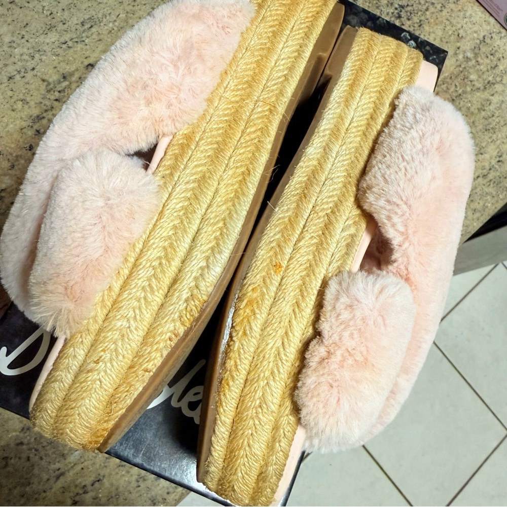 Sam Edelman Zia pink Criss Cross Faux Fur Platform Espadrille Sandal - Picture 5 of 7